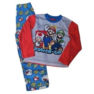 Super Mario Bros Fleece 2 Piece Long Sleeve and Pants Size 8 Pajama Set